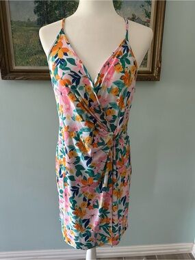 BCBGeneration Pink & Orange Floral Wrap Mini Dress